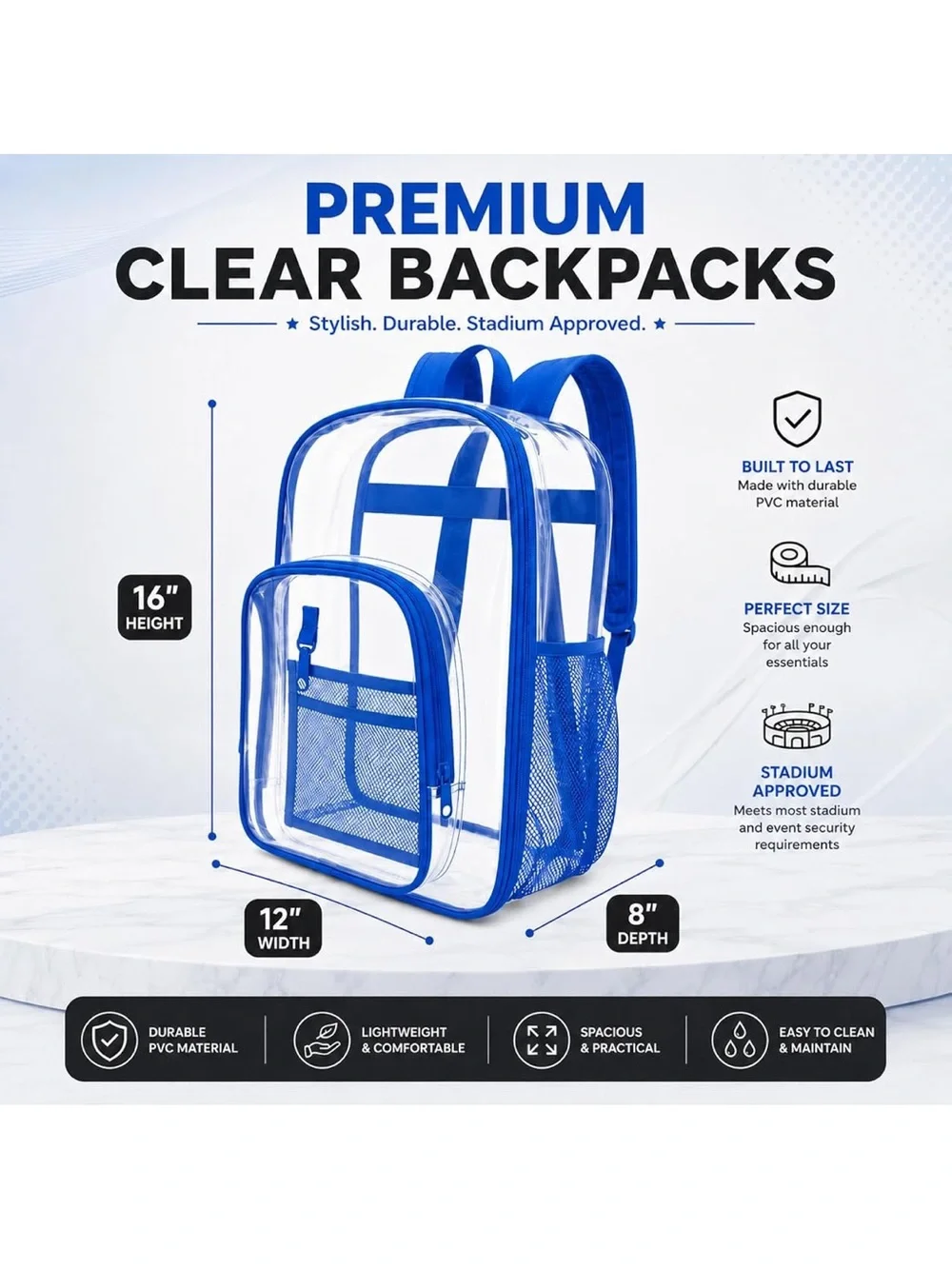 New In Package! Clear Black PVC Backpack